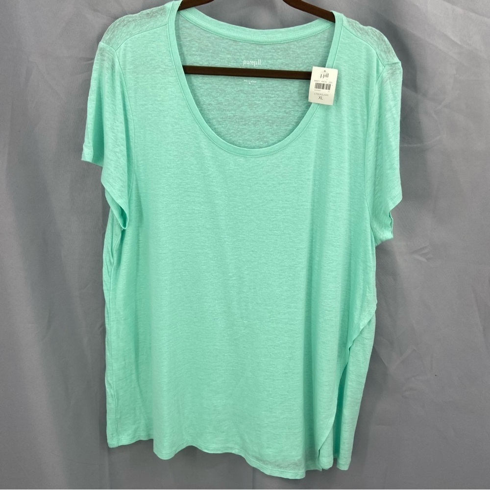 J.Jill / Pure Jill Wrap Tee Linen Blend Scoop Neck‎ T-Shirt Size XL Seaglass NWT